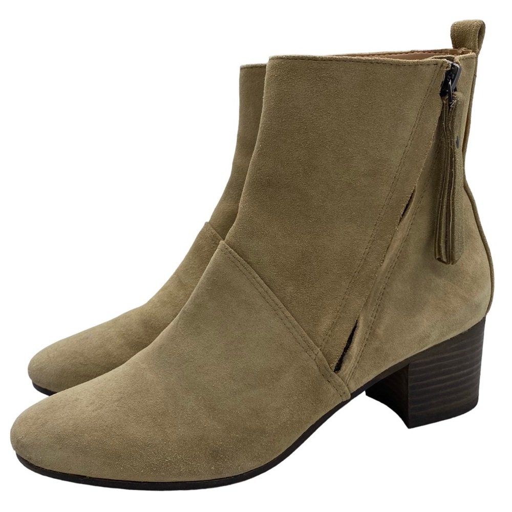 Banana Republic Boot Lydia Tan Suede Ankle Heeled Zip Leather Casual Size 6.5